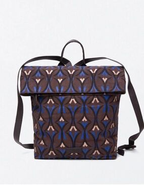 SURKANA Patterned Fold-Over Backpack in Black, Blue & Pink